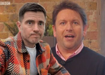 James Martin presents to the camera in a shot ftom Saturday Kitchen. Inset is Steffan Rhys in a selfie