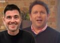 James Martin presents to the camera in a shot ftom Saturday Kitchen. Inset is Steffan Rhys in a selfie