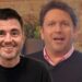 James Martin presents to the camera in a shot ftom Saturday Kitchen. Inset is Steffan Rhys in a selfie