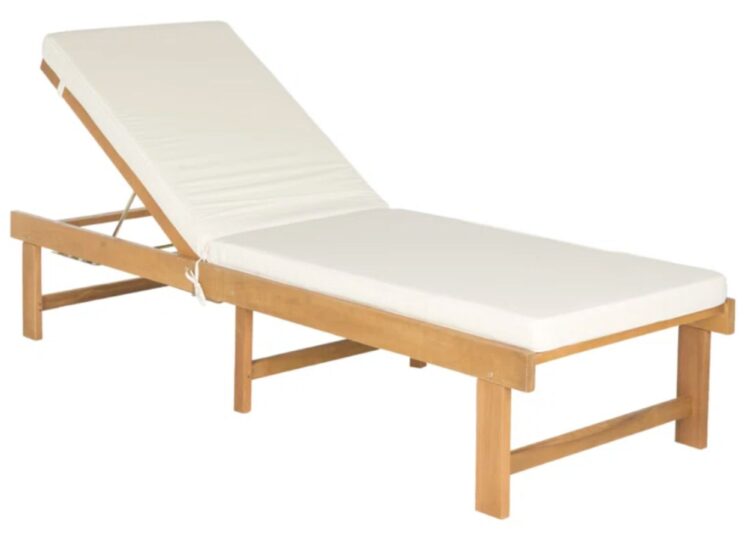 Matheny Outdoor Acacia Wood Chaise Lounge, Cushion Included