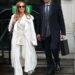 Jennifer Lopez and Brett Goldstein are seen filming at the "Office Romance" movie set on April 07, 2025 in Hoboken, New Jersey.