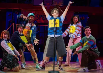 Kevin McHale (center) and the Off-Broadway cast of 'The 25th Annual Putnam County Spelling Bee'Credit: Joan Marcus