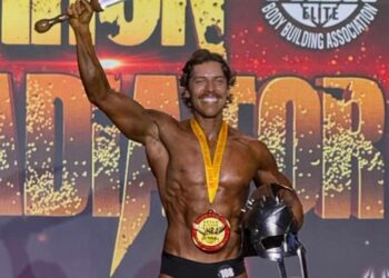 Joseph Baena celebrates at the INBA Iron Gladiator Classic Physique competition in Corona, Calif., April 4Credit: Joseph Baena/Instagram