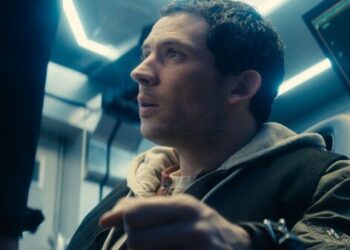 This image released by Universal Pictures shows Josh O'Connor in a scene from "Disclosure Day." (Universal Pictures and Amblin Entertainment via AP)
