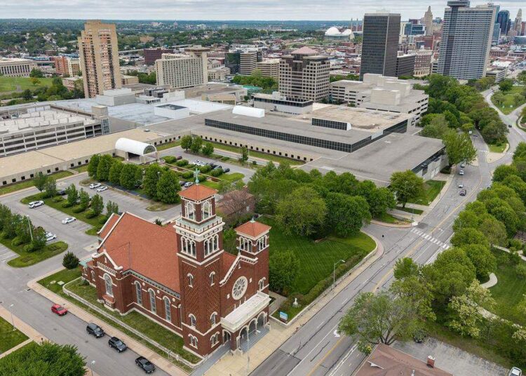 The site of the new Kansas City Royals stadium, which was announced Wednesday, April 22, 2026, in a partnership with Hallmark Cards, will be located in the Crown Center area north of Our Lady of Sorrows Catholic Church, 2552 Gillham Rd., which sits just south of the Hallmark Cards Corporate offices.