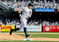 BRONX, NY - APRIL 16: New York Yankees first baseman Ben Rice (22) rounds third after hitting a solo home run during the MLB professional baseball game between the Los Angeles Angels and New York Yankees at Yankee Stadium in New York, NY. (Photo by Bob Kupbens/Icon Sportswire via Getty Images)
