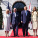 President Donald Trump and first lady Melania Trump greet Britain's King Charles III and Queen Camilla as they arrive at the White House, Monday, April 27, 2026, in Washington.