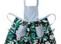 Green Floral & Blue Chambray Apron