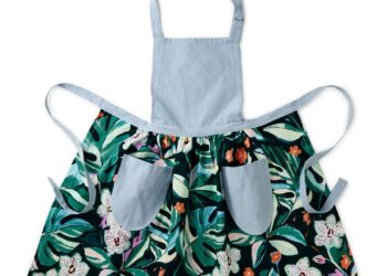 Green Floral & Blue Chambray Apron