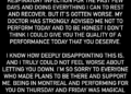 Apology message regarding a canceled performance due to illness.