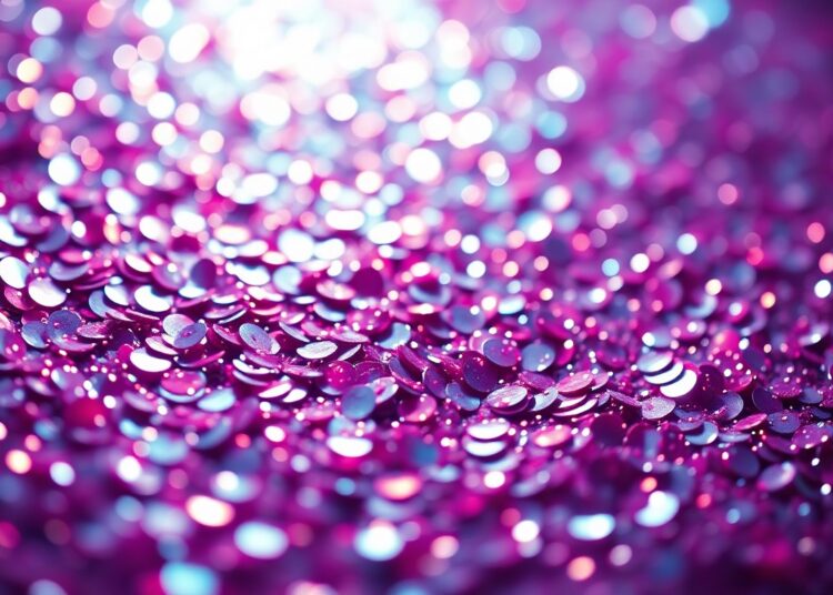An abstract close-up photograph of shimmering, glittering textures in high contrast lighting, conceptually representing the glamour and star power of Laufey's 'Madwoman' music video.
