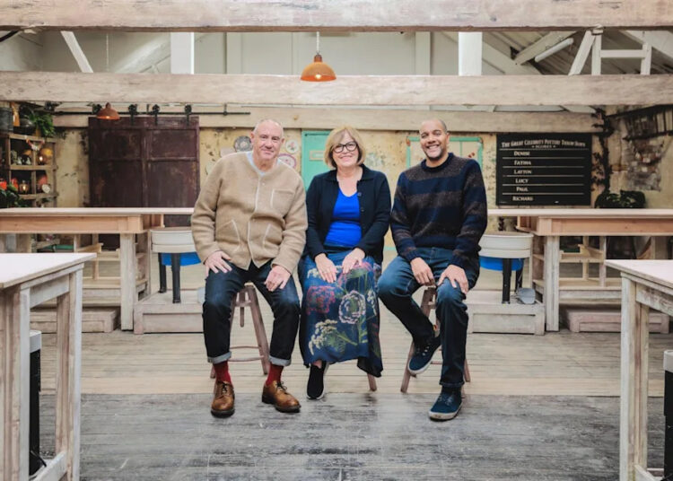 Liza Tarbuck (middle) is hosting a celebrity version of The Great British Pottery Throw Down (Channel 4/Love Productions)