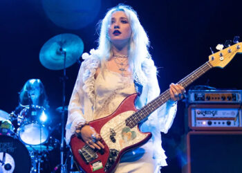 Phoebe Lunny of Lambrini Girls performs onstage during a concert at O2 Forum Kentish Town on November 19, 2025 in London, England.