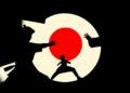 An abstract, minimalist composition featuring bold, jagged geometric shapes in high-contrast red and white, conceptually representing the physical and philosophical essence of martial arts cinema.