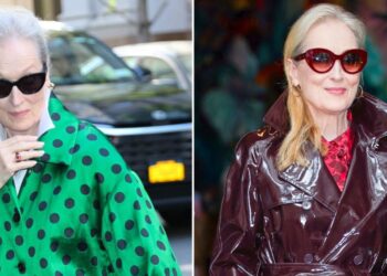 Meryl Streep Switches From Green Spotted Satin to Red Patent in NYC