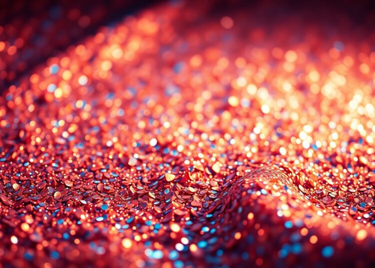 An extreme close-up of shimmering, high-contrast sequins and glittering disco glass, capturing the glamour and excitement of the music industry's newest hits.