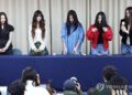 The members of K-pop girl group NewJeans -- Haerin, Danielle, Minji, Hanni and Hyein (from L to R) -- hold a news conference in Seoul in this file photo taken Nov. 28, 2024, to announce their decision to terminate their contract with their agency, ADOR. (Yonhap)