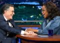 Stephen Colbert and Oprah Winfrey on 'The Late Show' April 7Credit: Scott Kowalchyk/CBS