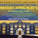 illustration of andrews hall with sun rays over head and concert time and info