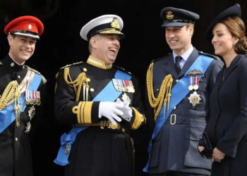 Prince Edward, Andrew Mountbatten-Windsor, Prince William and Kate Middleton attend the commemoration service to mark the end of combat operations in Afghanistan at St. Paul’s Cathedral in 2015. By: Euan Cherry/MEGA