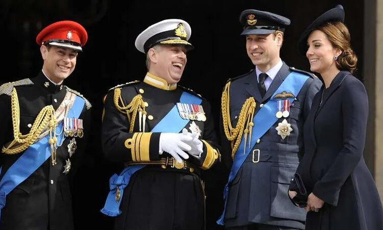 Prince Edward, Andrew Mountbatten-Windsor, Prince William and Kate Middleton attend the commemoration service to mark the end of combat operations in Afghanistan at St. Paul’s Cathedral in 2015. By: Euan Cherry/MEGA