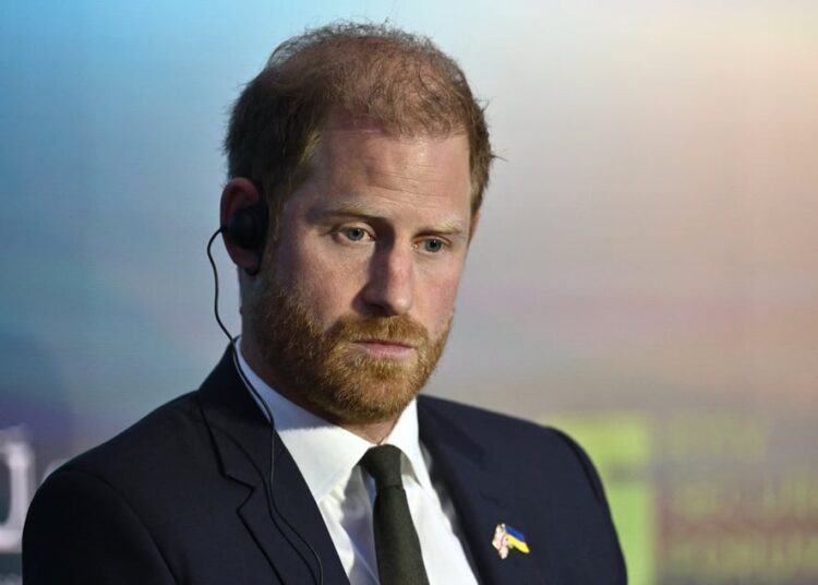 Britain's Prince Harry, Duke of Sussex, attends the Kyiv Security Forum , in Kyiv on Thursday.
