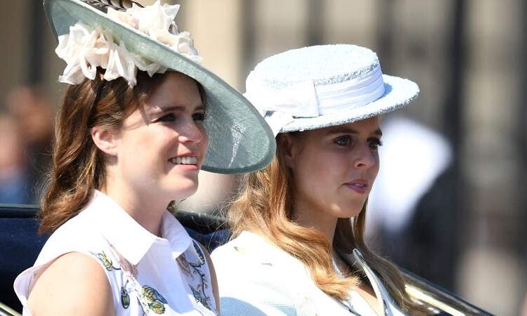 Princess Eugenie and Princess Beatrice attend Trooping the Colour in 2017. By: James Whatling/MEGA