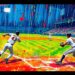 An abstract, expressionist painting in neon colors depicting the dynamic energy and movement of a baseball game being played in the rain, with the players and field dissolved into unrecognizable splatters of color.