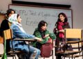 The cast of the play "English" by Sanaz Toossi at the Wallis.