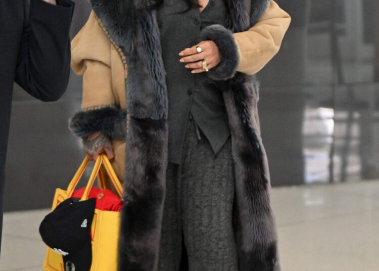 04122026 exclusive rihanna is spotted making a low key arrival into new york city the 38 year old singer and actress wore a fur lined camel coat over a grey top and trousers, bandana, valentino sunglasses and carrying the dior dracula yellow tote bag salestheimagedirectcom please bylinetheimagedirectcomexclusive please email salestheimagedirectcom for fees before use