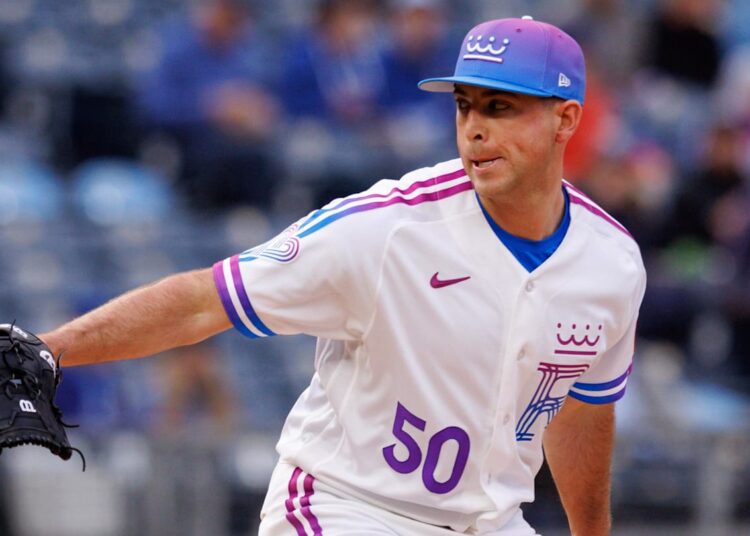 Apr 10, 2026; Kansas City, Missouri, USA; Kansas City Royals pitcher Kris Bubic (50) pitches during the first inning against the Chicago White Sox at Kauffman Stadium. Mandatory Credit: William Purnell-Imagn Images