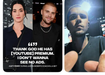 Katy Perry and Justin Bieber are featured in a social media post discussing Bieber's Coachella set.