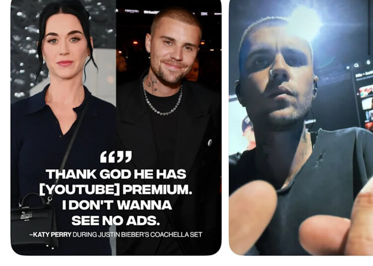 Katy Perry and Justin Bieber are featured in a social media post discussing Bieber's Coachella set.
