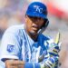 Feb 25, 2026; Surprise, Arizona, USA; Kansas City Royals designated hitter Salvador Perez against the Seattle Mariners during a spring training game at Surprise Stadium. Mandatory Credit: Mark J. Rebilas-Imagn Images
