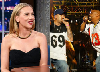 Scarlett Johansson on 'The Late Show with Stephen Colbert' in April 2026; Cypress Hill in 2003 in San Bernadino, Calif.Credit: Scott Kowalchyk/CBS; Annamaria DiSanto/WireImage