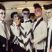 L-R: Mike Chunn, Eddie Rayner, Malcolm Green, Phil Judd, Tim Finn, Noel Crombie and Robert Gillies of Split Enz pose for a group portrait in 1976 in Amsterdam, Netherlands. (Photo by Gijsbert Hanekroot/Redferns)