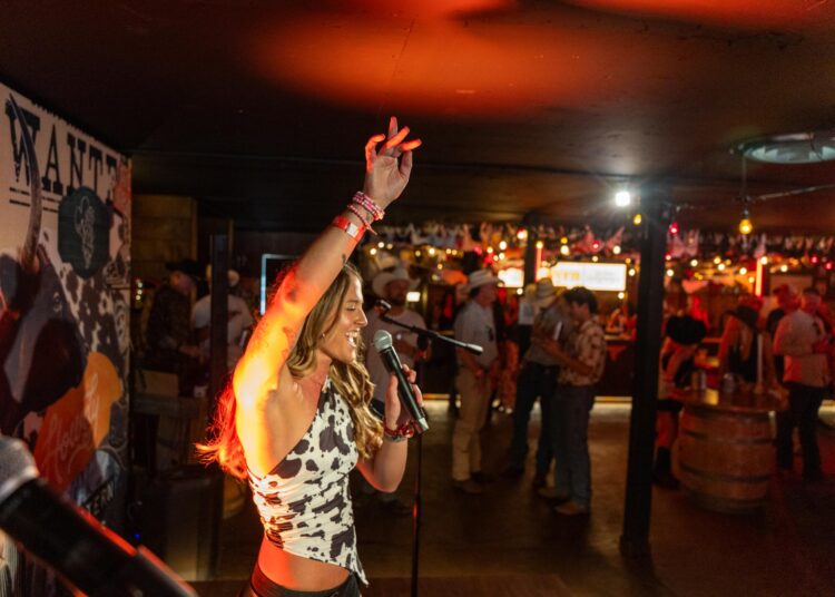 Woman singing karaoke