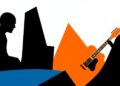 A striking abstract composition of jagged, overlapping geometric shapes in deep indigo and vibrant orange, conceptually representing the blending of musical styles featured in EnActe Arts' upcoming events.