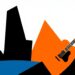A striking abstract composition of jagged, overlapping geometric shapes in deep indigo and vibrant orange, conceptually representing the blending of musical styles featured in EnActe Arts' upcoming events.