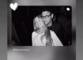 Social media post featuring a black-and-white photo of a woman and a man.