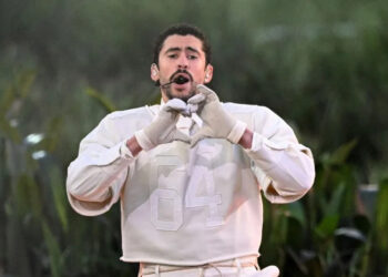 Bad Bunny performs during the Super Bowl LX Halftime Show in February. File Photo by David Tulis/UPI