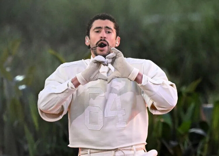 Bad Bunny performs during the Super Bowl LX Halftime Show in February. File Photo by David Tulis/UPI