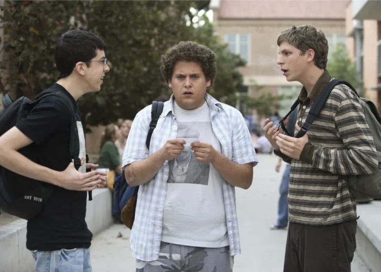 Michael+Cera,+Jonah+Hill,+and+Christopher+Mintz-Plasse+in+Superbad+(2007)
