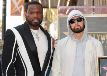 50 Cent, Eminem, Dr. Dre and Snoop Dogg at the star ceremony where Dr. Dre is honored with a star on the Hollywood Walk of Fame on March 19, 2024 in Los Angeles, California.