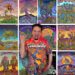 Coachella artist Emek standing in front of a wall of his posters