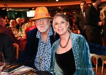 Mick Fleetwood (L) and Elizabeth Jordan attend the 6th Jam For Janie Grammy Awards Viewing Party Presented By Live Nation at the Hollywood Palladium on February 02, 2025 in Los Angeles, California.
