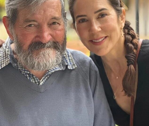 Queen Mary is pictured with her father, Professor John Dalgleish Donaldson, who recently passed away following a period of ill-health