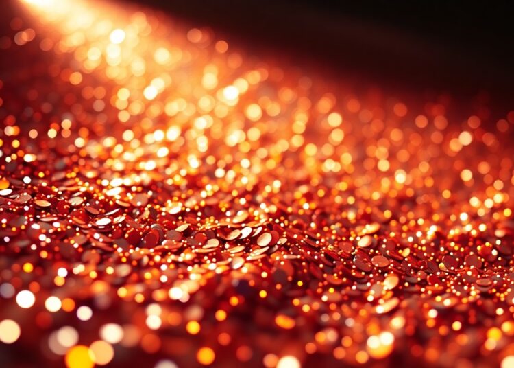 An abstract, high-contrast close-up photograph of shimmering, glittering sequins, capturing the glamour and energy of the music industry.