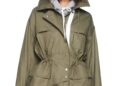 Stylish olive green jacket with a hood and drawstring waist.