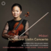 A woman in black holds a violin and bow against a gray background. Text reads: Midori Schumann Violin Concerto with details about the recording and performers.